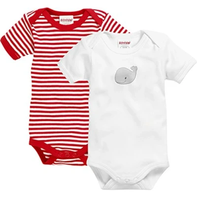 Image de Schnizler kurzarm, 2er Pack, Wal, Oeko Tex Standard 100, Body Mixte bébé, Rouge (Rot/weiß), 62 (Taille fabricant: 62/68)
