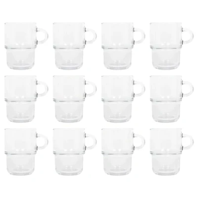 Image de LAV Lot de 12 Tasses à café empilables en Verre Transparent 350 ML Thé au Lait Chocolat Chaud Cappuccino Expresso Boire avec poignée