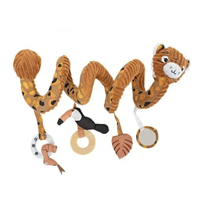 Image de LES DEGLINGOS Spirale d’activités Speculos le tigre jouet d’éveil pour bébé avec activités sonores et tactiles 1 pièce Ocre 40cm déployé