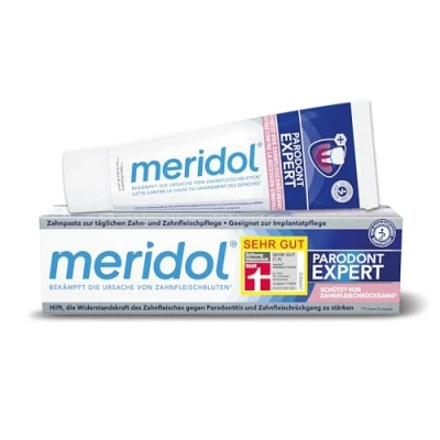 Image de dentifrice Meridol Periodont Expert 75 ml le a un effet antibactérien et favorise ainsi processus naturel de guérison des gencives, l&#039;emballage peut varier