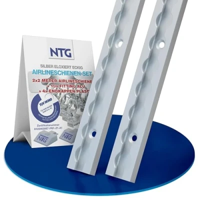 Image de NTG Lot de 2 Rails aériens en Aluminium m avec 10 raccords Forme carrée Trous 1975 mm Rail d&#039;arrimage Sécurité Charge pour camions remorques et Camping Cars Total 4