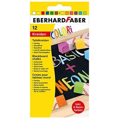 Image de Eberhard Faber 526012 Craie de tableau Colori, 12 craies en couleurs basiques et néon