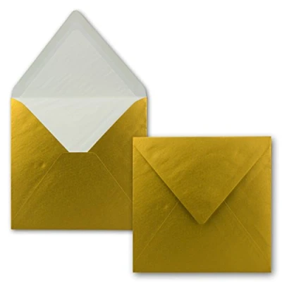 Image de FarbenFroh de GUSTAV NEUSER 25x enveloppes carrées 16 x cm en métal doré avec doublure soie blanche sans fenêtre et colle humide pour cartes d&#039;invitation m