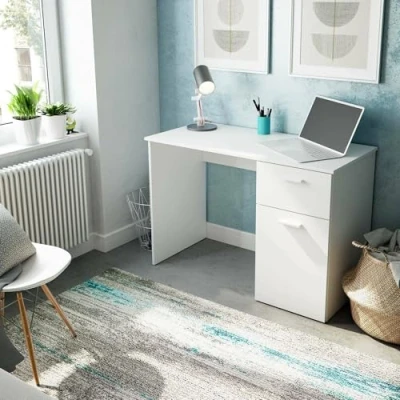 Image de Dmora Moderne Studio avec tiroir et Porte, Table d&#039;ordinateur, Bureau pour PC, 108 x 50 73 cm, Blanc