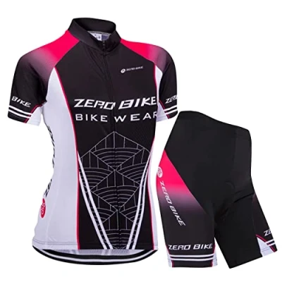 Image de Femmes Vélo Cyclisme Respirant à séchage Rapide Maillots Set, Jersey Cycle Manches Courtes Veste + 3D Coussin Rembourré Serré Shorts Pantalon (Réseau Noir, L)