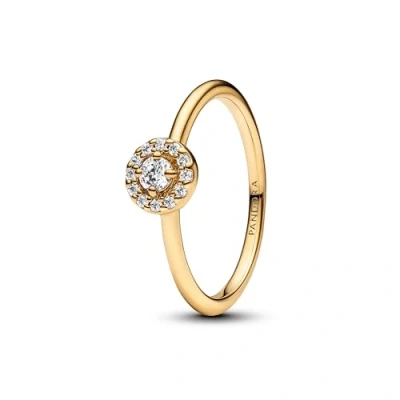 Image de PANDORA Bague pour femme avec pavé rond auréole dorée 163554C01, Argent sterling, Zircone cubique