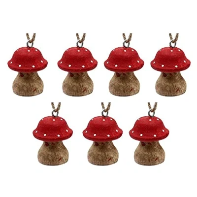 Image de Dekohelden24 Lot de 7 pendentifs en Forme Champignon Bois Dimensions Chaque Suspension (L x l h) : env. 5 4 cm