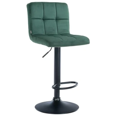 Image de CLP Tabouret De Bar Design Velours Pérou I Chaise Pivotante Réglable en Hauteur avec Revêtement Matelassé Comptoir, Couleur:Vert, Couleur du Cadre:Noir