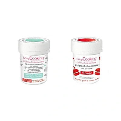 Image de 2 colorants alimentaires en poudre rouge vert d&#039;eau