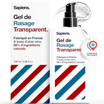Image de Sapiens Barbershop Gel de Rasage Transparent pour Homme Fabriqué en France Barbe Formule Naturelle à l’Aloe Vera une Glisse Optimale et un Ultra Précis 100ml