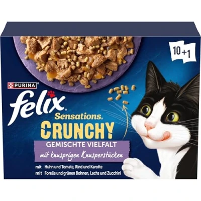 Image de FELIX Sensations Crunchy Nourriture Humide pour Chat en gelée, mélange de variétés, Lot 6 (6 x 10 sachets 85 g)