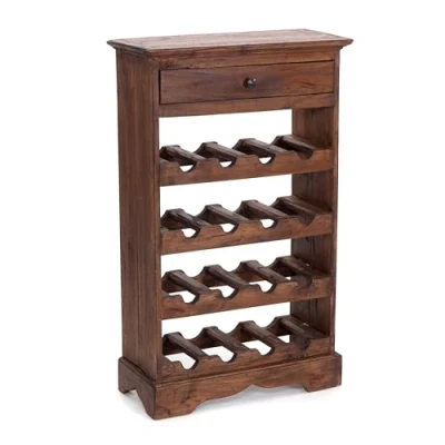 Image de Étagère à vin rustique Cortez 85 DESIGN DELIGHTS en bois massif avec tiroir, x 55 cm