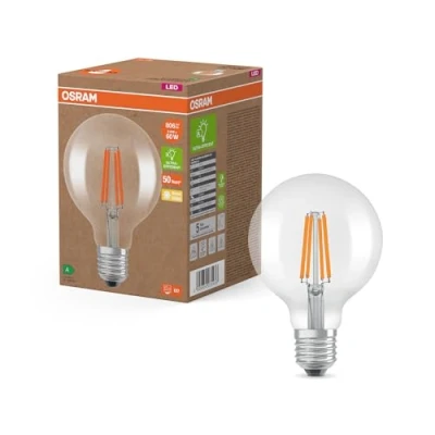 Image de OSRAM LED Classic Lampe mit Filament in klassischer Ballform, klarer Glasleuchtkörper, 3.8 W, E27 Fassung, EEK A, 806 lm für die Allgemeinbeleuchtung, Globe 95mm