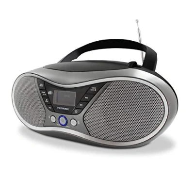 Image de METRONIC 477171 Lecteur CD MP3 numérique DAB+ et FM RDS avec port USB, entrée audio, sortie casque, fonction double alarme Gris Noir