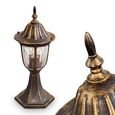 Image de hofstein Borne d&#039;éclairage Ribadeo en fonte d&#039;aluminium noir et or, verre transparent, résistant aux intempéries, IP44, luminaire de jardin rétro 40 cm haut pour 1 ampoule E27, sans ampoules