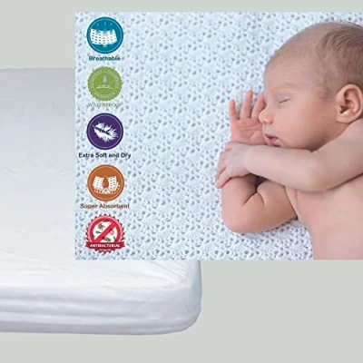 Image de Ti TIN Protège Matelas pour Lit Enfant/Bébé, 50x80 cm Doux, Respirant, Imperméable et Antibactérien 100% Coton Doublure en Polyuréthane Tissu Éponge Couleur Blanc