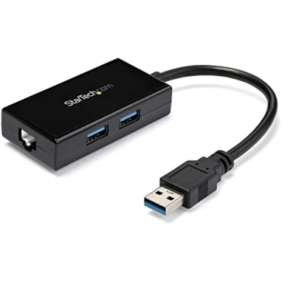 Image de StarTech.com Adaptateur réseau USB 3.0 vers Gigabit Ethernet avec hub à 2 ports (USB31000S2H)