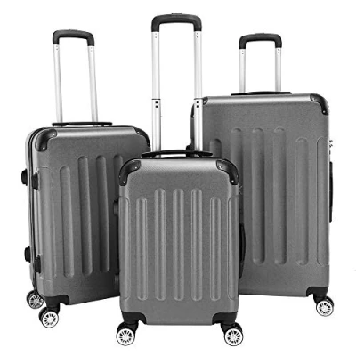 Image de LEADZM Set 3 Valises, Valise de Voyage, Lot Coque Rigide ABS, Trolley Serrure à Glissière Incluse, Rulettes 360, Poignée Télescopique (Style 1, Gris foncé)