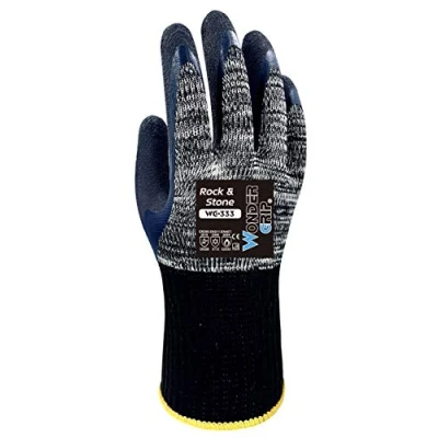 Image de Wonder Grip WG 333 Rock &amp; Stone Gant de travail avec double revêtement en latex ; gants résistants aux coupures, au froid et à la chaleur pour une prise main sûre S/07, gris noir
