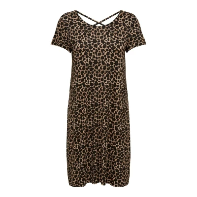 Image de ONLY Onlbera Back Lace Up S/S Dress JRS Noos Robe, Noir/Blanc/Noir léopard, L Femme