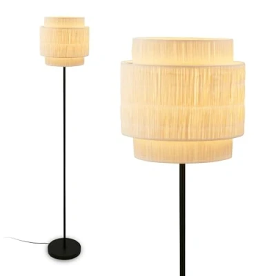 Image de BRILONER Lampadaire avec abat jour en raphia, interrupteur à pied, E27, max. 10W, Boho, aesthetic, lampe de lecture, salon, sur décorative, 30 x 165 cm (DxH), naturel