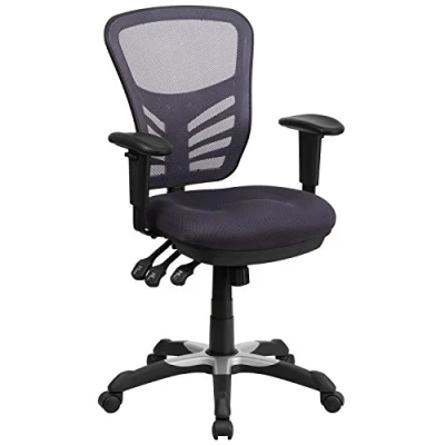 Image de Flash Furniture Fauteuil de Bureau Ergonomique pivotant Multifonction en Maille avec accoudoirs réglables, Mousse Nylon et Acier, Gris foncé, Set of 1