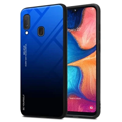 Image de cadorabo Housse Compatible avec Samsung Galaxy A10e / A20e en Bleu Noir Coque de Protection Bicolore Silicone TPU et Dos Verre trempé
