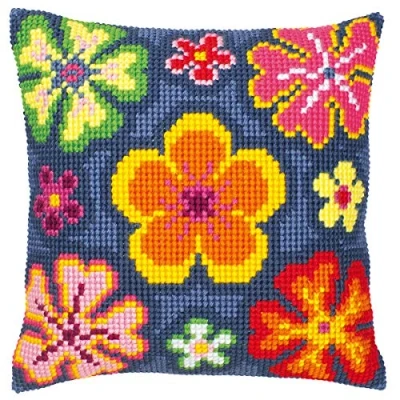 Image de Vervaco Kit coussin au point de croix Flower power Multicolore ,40_x_40_cm
