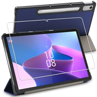 Image de ebestStar ® pour Lenovo Tab P12 (2023) Housse PU SmartCase + Film protection écran en VERRE Trempé, Bleu Foncé