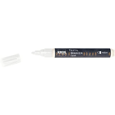 Image de KREUL 92760 Marqueur opaque à pointe ronde moyenne Pour textile Blanc Largeur de trait d’environ 2 4 mm décorer des tissus clairs et foncés Résiste au lavage après fixation, Medium