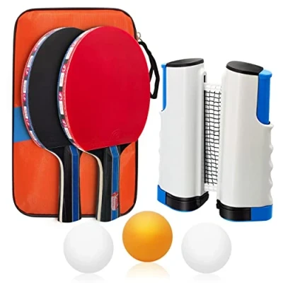 Image de Baozun Ensemble de Raquettes Ping Pong Table avec 2 Pong, 3 Balles, Filet Extensible et Sac (2 Pong)