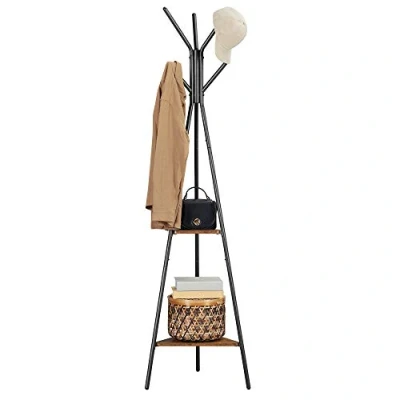 Image de VASAGLE Portemanteau sur pieds, Portant, Meuble d’entrée, style industriel, avec 2 étagères, pour vêtements, chapeaux, sacs, Marron Rustique et Noir RCR16BXV1