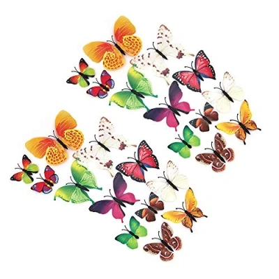 Image de Shiwaki 24pcs Simulation 3D en Trois Dimensions Papillon Aimant Autocollant Mural décoration réfrigérateur de la Maison (coloré)