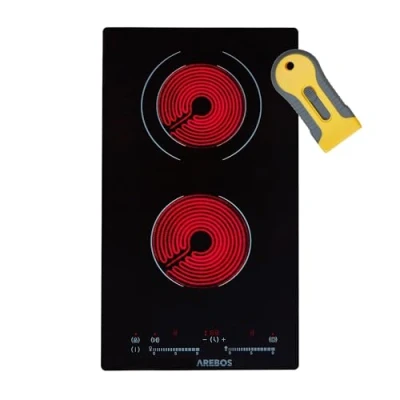 Image de Arebos table de cuisson vitrocéramique 3000 W 2 plaques 30cm autarcique avec Sensor Touch sécurité enfants protection contre la surchauffe arrêt automatique