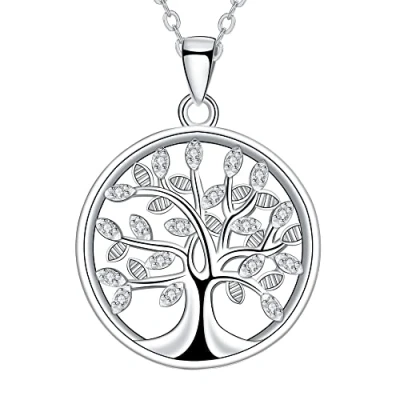 Image de J.MUEN Arbre de Vie Collier pour femme Argent Sterling 925 Pendentif avec Boite a Bijoux, cadeau fille mère, Chaîne Longueur (45+ 5 cm)