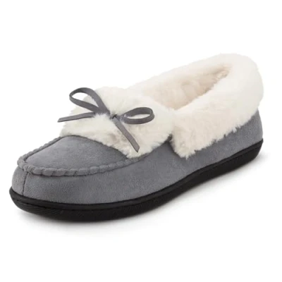 Image de RockDove Chausson Mocassin en Microsuède Doublé de Fausse Fourrure pour Femme,42 EU, Gris Clair