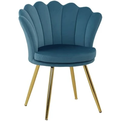Image de HOMCOM Fauteuil Coquillage Chaise Coiffeuse en Velours de Salon avec Pieds métal doré pour Chambre et Salle à Manger 67l x 64P 77H cm Bleu