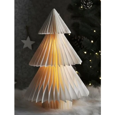 Image de Spetebo Décoration de sapin Noël en papier à LED 30 cm Pliable et éclairé poser Réutilisable Blanc