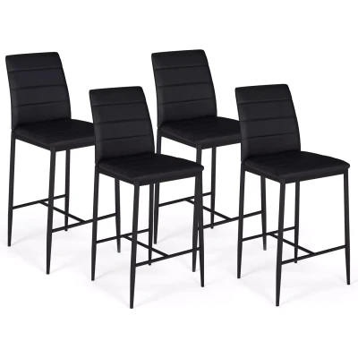 Image de Lot de 4 tabourets bar en PVC noir rembourrés