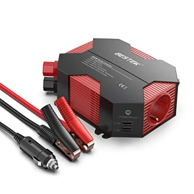 Image de BESTEK 400W Convertisseur 12v 220v à 230V 4 Ports USB et 1 Prise Française de Courant Alternatif avec 2 Pinces Crocodile CE Certifié Onduleur pour Voiture Camion