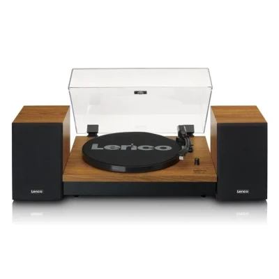 Image de Lenco Tourne disque LS 310 Bluetooth 33 et 45 tr/min Entraînement par courroie Haut parleurs externes 2 x 10 W RMS Aiguille Audio Technica RCA Out Marron