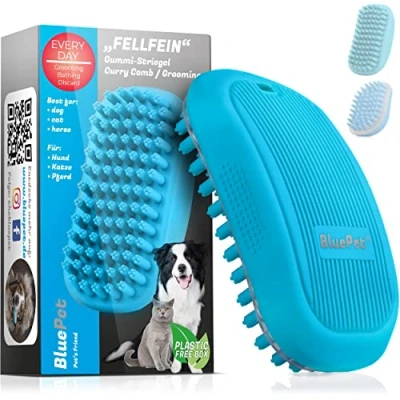 Image de BluePet Brosse en caoutchouc pour poils courts de bain chien et chat Effet massage Enlève les morts, la saleté poussière (Bleu Doux)