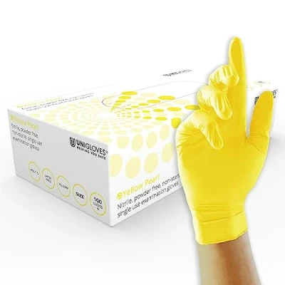 Image de Unigloves Yellow Pearl gants d&#039;examen en nitrile jetables polyvalents, sans poudre et latex boîte de 100 gants, jaune, taille S (GP0112)