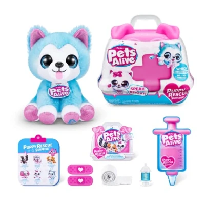Image de Pets Alive Pet Shop Surprise Series 3 Puppy Rescue by ZURU, Wolf Dog, Nurture Play, Soft Toy Unboxing, Heal Adopt Interactive, Ultra Plushies with Electronic Speak and Repeat (Wolf Dog)