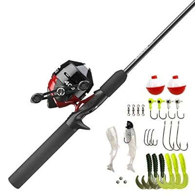 Image de Zebco Ensemble Moulinet Spincast 404 et Canne à pêche, pêche en Fibre de Verre Durable 1,6 m avec poignée EVA, Anti Retour Quickset Alerte Morsure intégrée, Lot 28