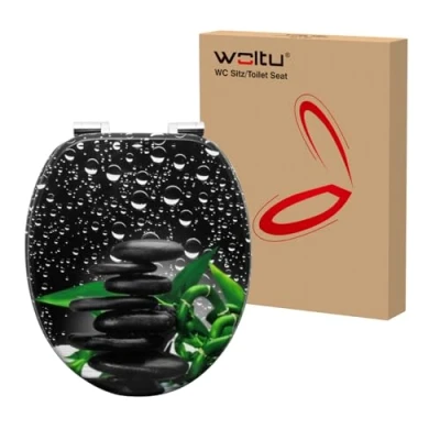 Image de WOLTU Abattant WC Couvercle en bois MDF Soft Close avec Frein de Chute pour Couvette O Siège Toilette Antibactérien Charnières Zinguées et Inoxyables Ajustables, Montage par dessous
