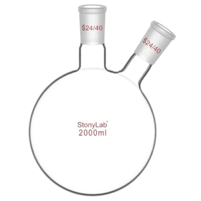 Image de stonylab Ballon à Fond Arrondi en Borosilicaté Verre 2 Cols RBF, avec 24/40 Joint Extérieur Conique Standard au Centre et sur les Côtés, Neck Round Bottom Flask 2000ml