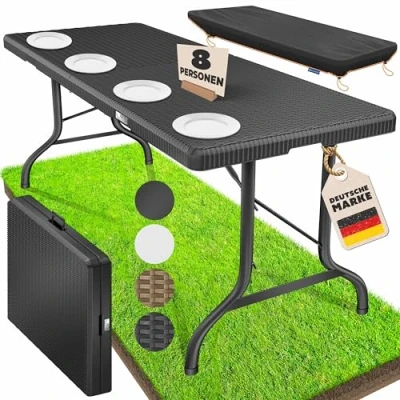 Image de KESSER® Table de Buffet Pliante en Plastique 180x75 cm Camping Aspect rotin fête Jardin pour Le Jardin, la terrasse et Balcon, Anthracite