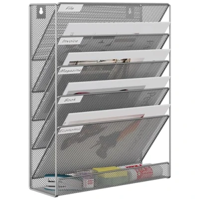 Image de EasyPAG 6 Compartiments Métal Porte Document Mural A4 Revue Suspendu Organisateur de Bureau à Suspendre Banette Rangement Range Papier Corbeille a Courrier Murale,Argent