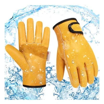 Image de SLARMOR Gants de travail d&#039;hiver pour hommes et femmes,Gants en cuir avec doublure thermique,Gants chauds d&#039;hiver,Pour le nettoyage des routes, l&#039;exploitation forestière